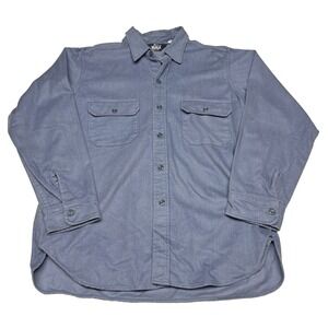 Woolrich Chamois Flannel Shirt Blue Mens Size XL Cotton Made in USA Vintage
